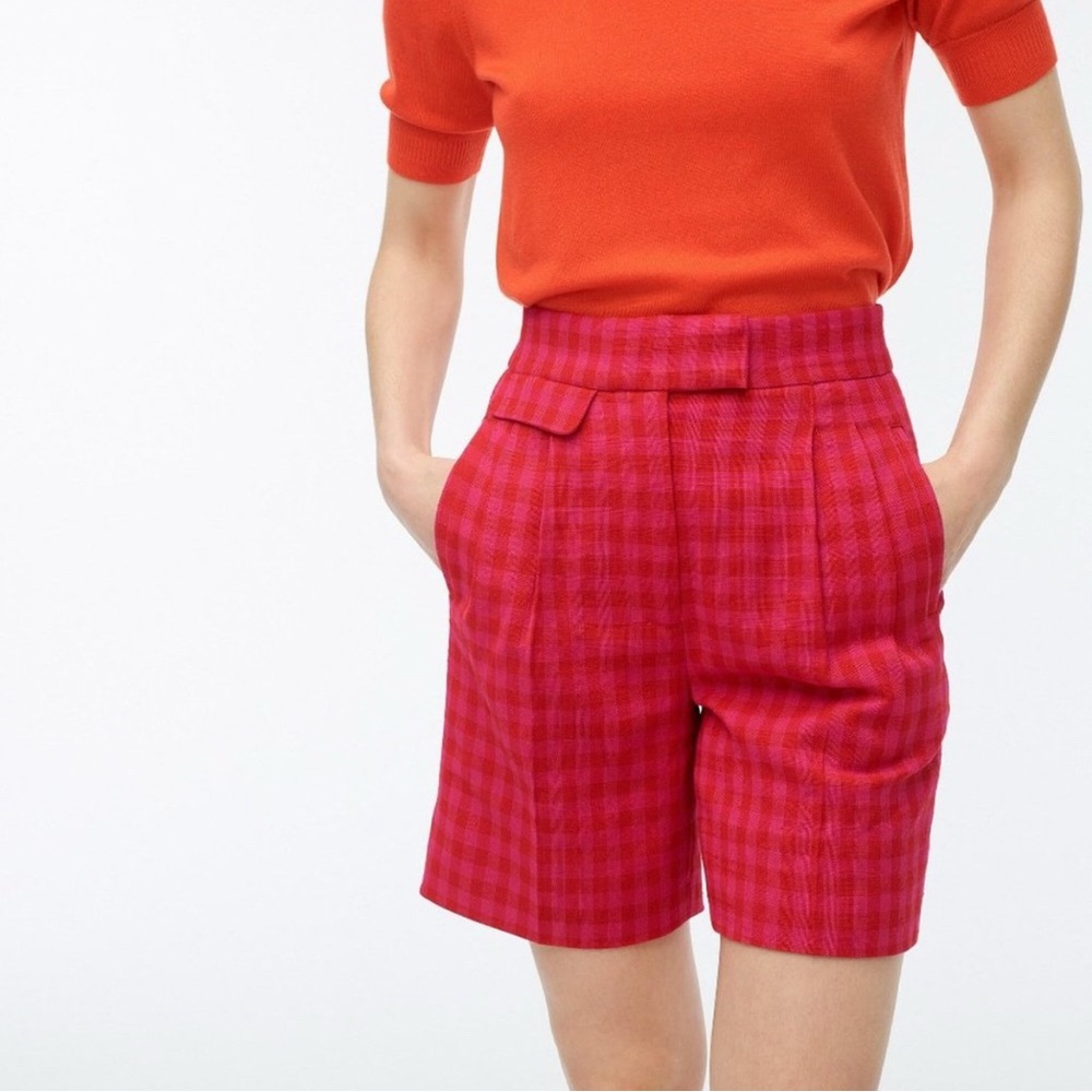 J. Crew High Waist‎ Pink and Red Pleated Gingham Shirts Size 12